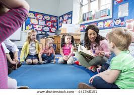 Group Of Nursery Children Sitting On The Floor In Their Classroom The Teacher Is Readin Preschool Circle Time Kindergarten Teacher Blogs Teaching Kindergarten