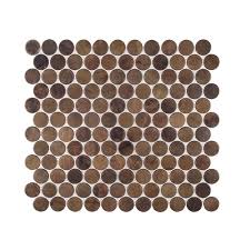 Jeffrey Court Copper Pennies 10 In X 10 75 In X 8 Mm Penny Round Brushed Metal Mosaic Tile 99285 The Home Depot Metal Mosaic Tiles Mosaic Tiles Copper Mosaic Tile