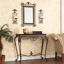 Boston Loft Furnishings Costello Antique Walnut Country Console Table Lowes Com Mirrored Console Table Sconce Decor Console Furniture