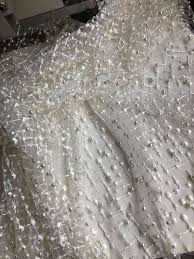 Ivory Bridal Beaded Pearl Lace Fabric Wedding Fabric Bridal Fabric Lace Fabric Bridal Lace Fabric Ivory Tulle Geometric Pattern Bridal Lace Fabric Lace Fabric Pearl And Lace