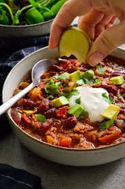 Squeezing A Lime Over Vegetarian Chili In A Bowl Vegetarian Chili Recipe Vegetarian Chili Easy Vegetarian Chili Recipe