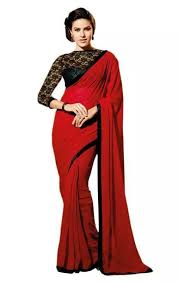 Black And Red Combination Designer Saree Red Saree Over Black Blouse Saree Designs Chiffon Saree Latest Designer Sarees