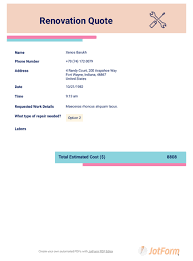 How to calculate the cost of a kitchen remodel? Renovation Quote Template Pdf Templates Jotform