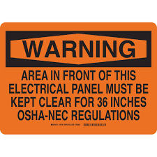 Specializists in electronics industry labeling since 1986. Brady Part 20185 Warning Area In Front Of This Electrical Panel Must Be Kept Clear For 36 Inches Osha Nec Sign Bradyid Com