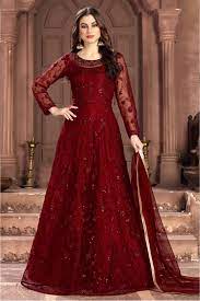 Found 1 of 218 items. Net Embroidery Anarkali Suit In Maroon Colour