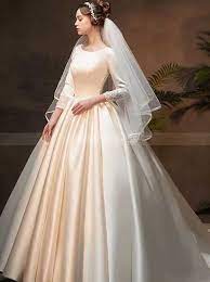 Satin Ball Gown Wedding Dress With Sleeves Classic Bridal Gown Wd00371 Wedding Dress Long Sleeve Ball Gown Wedding Dress Classic Wedding Dress