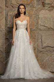 Spaghetti Strap Sweetheart Neck Corset Lace Tulle Chapel Train Wedding Dress Big Wedding Dresses Wedding Dresses Corset Wedding Dresses