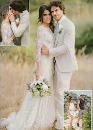 Gaun Pengantin Bohemian Putri Duyung Renda Lengan 3/4 Nikki Reed ...