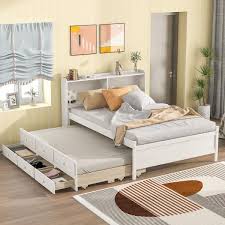White Wood Frame Full Size Platform Bed