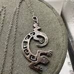 Vintage Sterling Native design Lizard Gecko Pendant with Chrysos chain  Pendant
