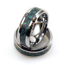 Light Tungsten Ring With Green And Black Carbon Fiber Nerdy Wedding Rings Mens Wedding Rings Rings For Men