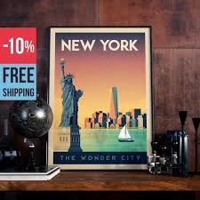 Affiche Voyage New York City Usa Manhattan Poster Vintagenew York New York Art Murale Decoration Maison New York Usa Usa Idee Cadeau Retro Travel Poster Travel Posters Vintage Travel