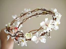 White Cherry Blossom Flower Wreath Sakura A Wedding Bridal Headpiece 105 00 Via Etsy Flower Girls Wedding Hair Wreath White Flower Crown Flower Crown
