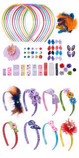 Sunnyclue 1 Set 80 Pcs Diy Fashion Headbands Kit Kids Art And Crafts Kits Women Girls Jewelry Making Kit Decorated With Hair Accessories Ribbon Bowknot Feat Art And Craft Kit