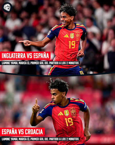 Al igual que en el partido contra Inglaterra, Lamine Yamal abrió la cuenta ante Croacia a los dos minutos de juego. En un gol muy parecido al que le marcó a los