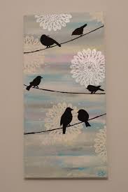 Acrylic Birds On A Wire Painting Birds On A Wire Acrylic On Canvas Blended Random Dabs Of Paint Across Canvas Then Stenc Bricolaje De Bastidor Lienzo De Bricolaje Arte De Pared De Bricolaje