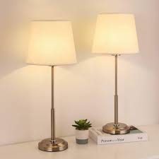Bedside Table Lamps Set Of 2 Nightstand Desk Lamp Set With Fabric Lampshade And Brushed Nickel Metal Base For Be In 2020 Bedside Table Lamps Table Lamp Sets Table Lamp