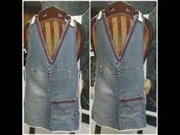 طريقة عمل مريلة مطبخ من بنطلون جينز قديم diy apron from old jeans youtube denim vest jackets vest