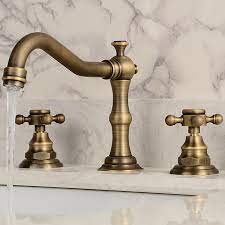 Antique brass faucet antique copper bathroom sink faucets taps handle ceramics antiques ceramica antiquities. Two Handles Bathroom Faucet Antique Brass Three Holes Widespread Centerset Bath Taps Brass Bathroom Sink Faucet Contain With Cold And Hot Water 5515531 2021 74 99