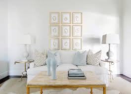 Marble inlay sofa side table octagonal rose flower table pietra dura end table. White Skirted Sofa With Round Brass And Mirror End Tables Transitional Living Room