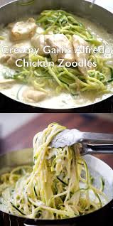 Creamy Garlic Zucchini Noodles Recipe With Alfredo Chicken Video Recipe Video Chicken Zucchini Recipes Healthy Food Recipes Clean Eating Keto Recipes Dinner