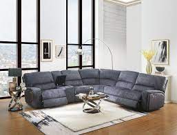 6 Pc Saul Blue Denim Velvet Sectional Sofa With Power Recliners This Set Includes The Laf Recliner With Powe Sectional Sofa Acme Furniture Reclining Sectional