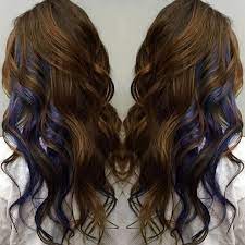 Dark Muted Blue In Dark Hair Peekaboo Hair Hair Styles Hair Color Pastel