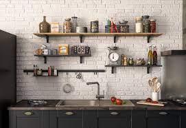 cuisine industrielle avec etageres retro inspiration bistrot cuisine noire et bois cuisine noire cuisine moderne