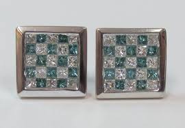 14k white gold black invisible cut cubic zirconia basket set men stud earrings. Diamond Blue Diamond 14k White Gold Stud Earrings Country Club Jewels
