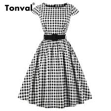 2019 Wholesale Retro Plaid Dress Cap Sleeve 1950s Vintage Women Cotton Dress Elegant Summer Belted Hepburn From Yage_shop 28 88 Dhgate Com