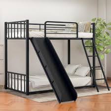 Maybe you would like to learn more about one of these? Harper Bright Designs Black Twin Over Metal Bunk Bed With Slide Mf193243aab The Home Depot