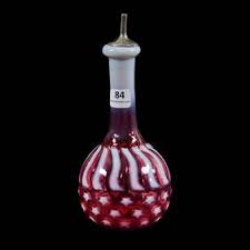 Fenton Stars/stripes Cranberry Opal Barber Bottle