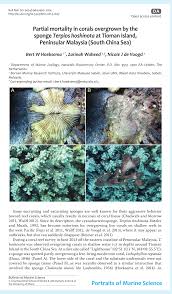 PDF) Partial mortality in corals overgrown by the sponge Terpios hoshinota  at Tioman Island, Peninsular Malaysia (South China Sea)