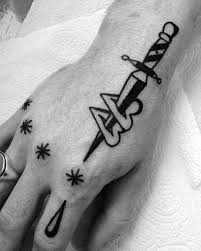 Dagger Through Hearts Simple Hand Male Tattoos Simple Hand Tattoos Hand Tattoos For Guys Small Tattoos For Guys
