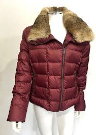 Tumi Burgundy L Stockholm Down Puffer Jacket With Rabbit Collar Euro 40 Coat Size 10 M