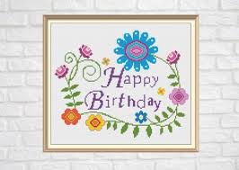Cross stitch, free patterns, charts, motifs. Birthday Cross Stitch Pattern Pdf Chart Instant Download Happy Etsy