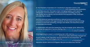One of my favorite people to work with at TransPerfect Legal! Deposition  solutions have been a pivotal part of our growth in the SoCal market.  Thanks to Ariel for her and her
