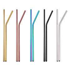 Upors 4pcs Set Stainless Steel Metal Drinking Straws Reusable Straw With 1 Cleaner Brush 5 Colors Straw Box Reusable Straw Reusable Drinking Straw Metal Straws