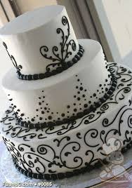 Design W 0085 Butter Cream Wedding Cake 14 10 6 Serves 125 Black Scroll Piping Black And White Wedding Cake White Wedding Cakes Cream Wedding Cakes