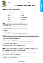 Et exercices en compréhension de lecture (1re primaire à 2e secondaire) . Exercice Mots De Sens Contraire 2eme Primaire