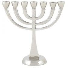 Gold metal menorah, 7 branch menorah, blue enamel and gold metal, 12 tribes menorah, 11.5 cm / 4.5 in from jerusalem Menorahs Kerzen Judaica