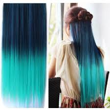 Uniwigs Ombre Dip Dye Color Clip In Hair Extension 60cm Length Black To Green Straight For Synthetic Hair Extensions Hair Extension Clips Black Hair Extensions