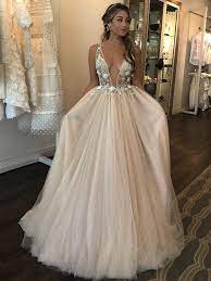 Verkaufe hier mein brautkleid inkl. Lang A Linie V Ausschnitt Tull Champagner Brautkleid Dresstells Com