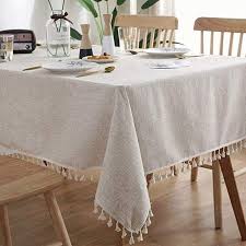 Amazon Com Amzali Washable Cotton Linen Tablecloths Fabric Tassel Tablecloth Dust Proof Table Cover For Kitchen Table Cloth Tablecloth Fabric Linen Tablecloth