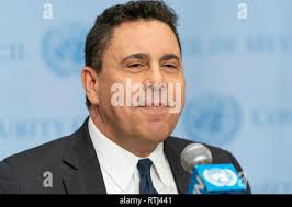 New York, Stati Uniti. 28 Feb, 2019. Samuel Moncada Rappresentante  permanente della Repubblica Bolivariana del Venezuela parla di media dopo  il Consiglio di Sicurezza delle Nazioni Unite incontro sulla situazione in  Venezuela presso la sede delle ...