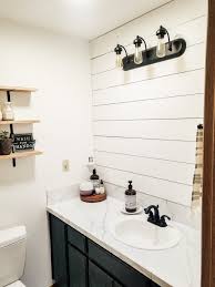 Shiplap Accent Wall In The Guest Bathroom Finds And Dines Shiplap Accent Wall Shiplap Bathroom Wall Shiplap Bathroom