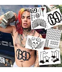 As his popularity continued to rise, hernandez adopted the moniker tekashi 6ix9ine, which he uses to date. Amazon Com Tekashi 6ix9ine Tattoo Set 69 Tattoos Temporary Tattoos Halloween Costume Skin Safe Over 70 Tattoos Beauty