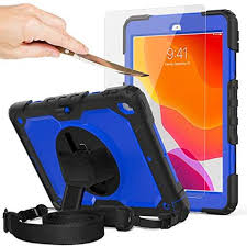 Ipad 8th 7th Generation Case Ipad 10 2 Case 2020 2019 360 Rotatable Hand Strap Kickstand Am Tempered Glass Screen Protector Apple Pencil Holder Kickstand