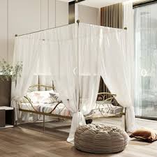 82.5l x 78w x 73h. Costway Twin Size Metal Canopy Bed Frame 4 Poster Steel Slats Headboard Footboard Gold