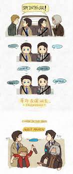 Angel Android Detroit Become Human Supernatural Crossover Hank Connor Cr Ketchup Supernatural Comic Supernatural Funny Disney Quotes Funny